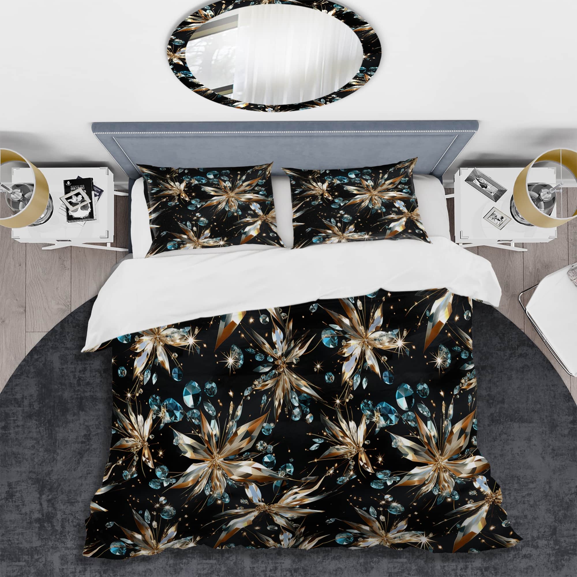 Designart "Black And Gold Glass Glamour Opulence" Black Glam Bedding